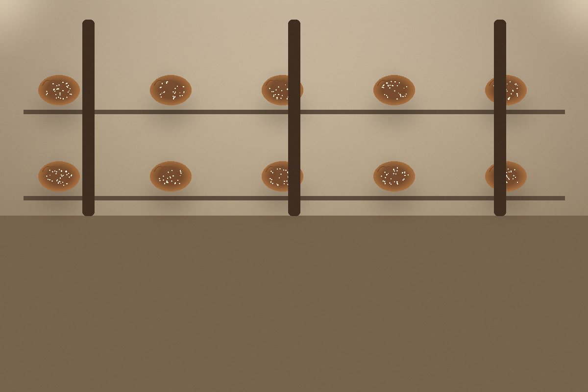 Bread shelves inside the Sunrise Bakery shopfront